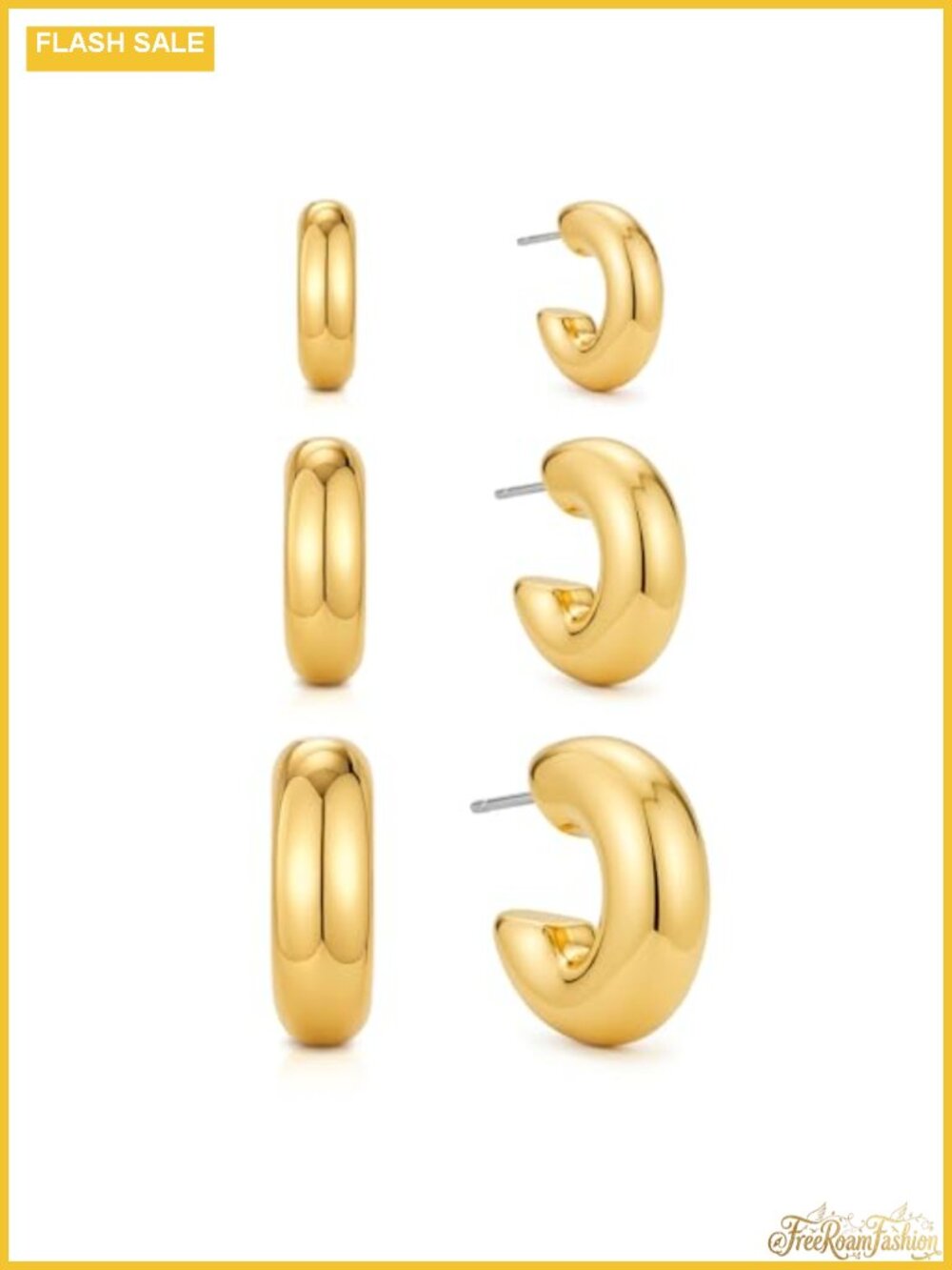 14K Gold Plated Hoop Earrings Set for Women, Small Chunky Stackable Earrings